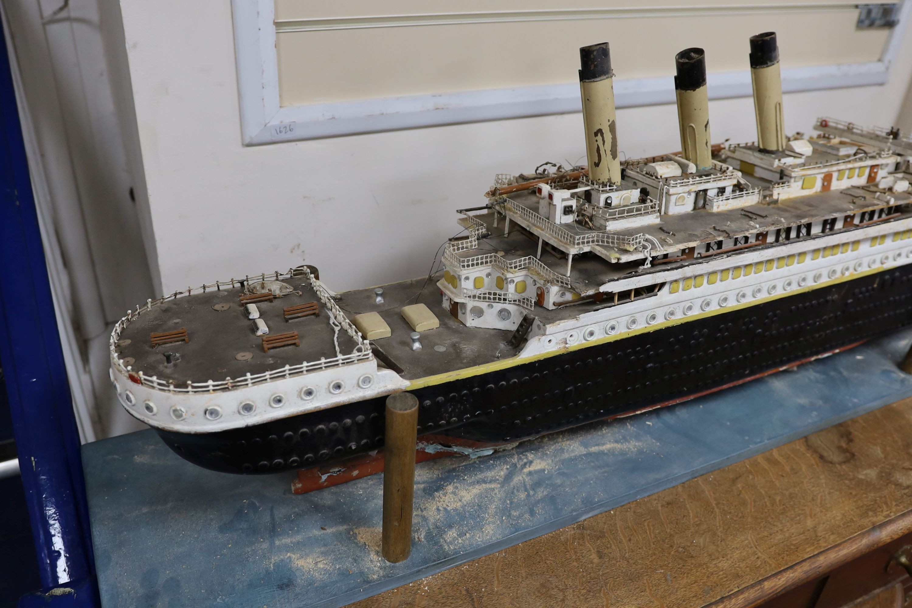 A large vintage scratch built model of The Titanic, length 134cm